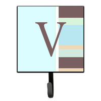 "Caroline's Treasures CJ1003-VSH4 Letter V Initial Monogram-Blue Stripes Leash Holder or Key Hook, Small, Multicolor"