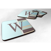 "Caroline's Treasures CJ1003-WFC Monogram-Blue Stripes Foam Coasters (Set of 4), Initial Letter W, 3.5"" H x 3.5"" W, Multicolor"