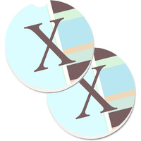 "Caroline's Treasures Letter x Initial Monogram - Blue Stripes Set of 2 Cup Holder Car Coasters CJ1003-XCARC, 2.56, Multicolor"