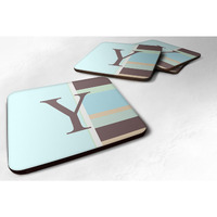 "Caroline's Treasures CJ1003-YFC Monogram-Blue Stripes Foam Coasters (Set of 4), Initial Letter Y, 3.5"" H x 3.5"" W, Multicolor"