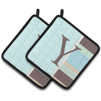 "Caroline's Treasures Letter Y Initial Monogram - Blue Stripes Pair of Pot Holders CJ1003-YPTHD, 7.5HX7.5W, Multicolor"