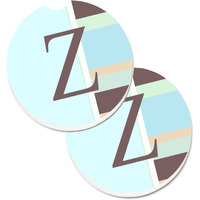 "Caroline's Treasures Letter Z Initial Monogram - Blue Stripes Set of 2 Cup Holder Car Coasters CJ1003-ZCARC, 2.56, Multicolor"