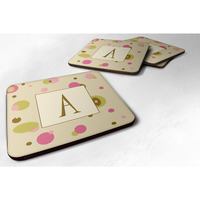 "Caroline's Treasures CJ1004-AFC Monogram-Tan Dots Foam Coasters (Set of 4), Initial Letter A, 3.5"" H x 3.5"" W, Multicolor"