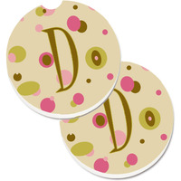 "Caroline's Treasures Letter D Initial Monogram - Tan Dots Set of 2 Cup Holder Car Coasters CJ1004-DCARC, 2.56, Multicolor"