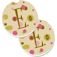 "Caroline's Treasures Letter E Initial Monogram - Tan Dots Set of 2 Cup Holder Car Coasters CJ1004-ECARC, 2.56, Multicolor"