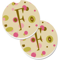 "Caroline's Treasures Letter F Initial Monogram - Tan Dots Set of 2 Cup Holder Car Coasters CJ1004-FCARC, 2.56, Multicolor"