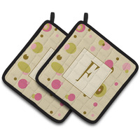 "Caroline's Treasures Letter F Initial Monogram - Tan Dots Pair of Pot Holders CJ1004-FPTHD, 7.5HX7.5W, Multicolor"