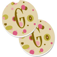 "Caroline's Treasures Letter G Initial Monogram - Tan Dots Set of 2 Cup Holder Car Coasters CJ1004-GCARC, 2.56, Multicolor"