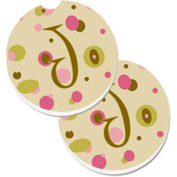 "Caroline's Treasures Letter J Initial Monogram - Tan Dots Set of 2 Cup Holder Car Coasters CJ1004-JCARC, 2.56, Multicolor"