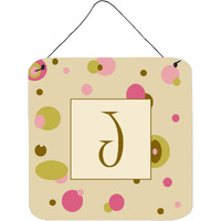 "Caroline's Treasures Letter J Initial with Monogram-Tan Dots Wall or Door Hanging Prints, 6 x 6"", Multicolor"