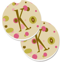 "Caroline's Treasures Letter K Initial Monogram - Tan Dots Set of 2 Cup Holder Car Coasters CJ1004-KCARC, 2.56, Multicolor"
