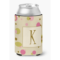 Letter K Initial Monogram - Tan Dots Can or Bottle Beverage Insulator Hugger