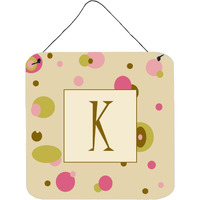 "Caroline's Treasures Letter K Initial Monogram-Tan Dots Door Hanging Prints wall-decor, 6 x 6, Multicolor"