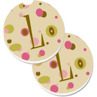 "Caroline's Treasures Letter L Initial Monogram - Tan Dots Set of 2 Cup Holder Car Coasters CJ1004-LCARC, 2.56, Multicolor"