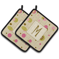 "Caroline's Treasures Letter M Initial Monogram - Tan Dots Pair of Pot Holders CJ1004-MPTHD, 7.5HX7.5W, Multicolor"