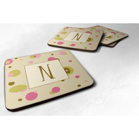 "Caroline's Treasures CJ1004-NFC Monogram-Tan Dots Foam Coasters (Set of 4), Initial Letter N, 3.5"" H x 3.5"" W, Multicolor"