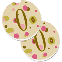 "Caroline's Treasures Letter O Initial Monogram - Tan Dots Set of 2 Cup Holder Car Coasters CJ1004-OCARC, 2.56, Multicolor"