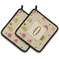 "Caroline's Treasures Letter O Initial Monogram - Tan Dots Pair of Pot Holders CJ1004-OPTHD, 7.5HX7.5W, Multicolor"