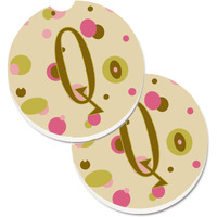 "Caroline's Treasures Letter Q Initial Monogram - Tan Dots Set of 2 Cup Holder Car Coasters CJ1004-QCARC, 2.56, Multicolor"