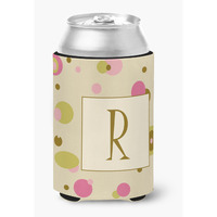 Letter R Initial Monogram - Tan Dots Can or Bottle Beverage Insulator Hugger