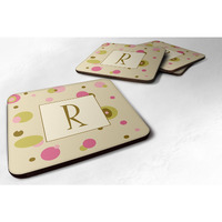 "Caroline's Treasures CJ1004-RFC Monogram-Tan Dots Foam Coasters (Set of 4), Initial Letter R, 3.5"" H x 3.5"" W, Multicolor"