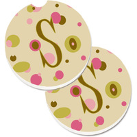 "Caroline's Treasures Letter S Initial Monogram - Tan Dots Set of 2 Cup Holder Car Coasters CJ1004-SCARC, 2.56, Multicolor"