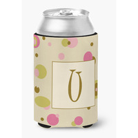 Letter U Initial Monogram - Tan Dots Can or Bottle Beverage Insulator Hugger