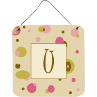 "Caroline's Treasures Letter U Initial with Monogram-Tan Dots Wall or Door Hanging Prints, 6 x 6"", Multicolor"