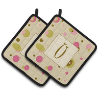"Caroline's Treasures Letter U Initial Monogram - Tan Dots Pair of Pot Holders CJ1004-UPTHD, 7.5HX7.5W, Multicolor"