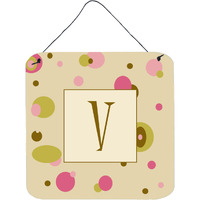 "Caroline's Treasures Letter V Initial with Monogram-Tan Dots Wall or Door Hanging Prints, 6 x 6"", Multicolor"