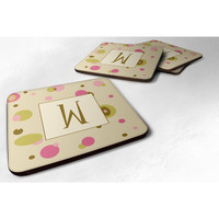 "Caroline's Treasures CJ1004-WFC Monogram-Tan Dots Foam Coasters (Set of 4), Initial Letter W, 3.5"" H x 3.5"" W, Multicolor"