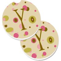 "Caroline's Treasures Letter Y Initial Monogram - Tan Dots Set of 2 Cup Holder Car Coasters CJ1004-YCARC, 2.56, Multicolor"