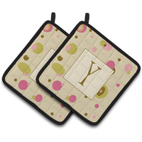 "Caroline's Treasures Letter Y Initial Monogram - Tan Dots Pair of Pot Holders CJ1004-YPTHD, 7.5HX7.5W, Multicolor"