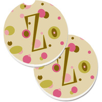 "Caroline's Treasures Letter Z Initial Monogram - Tan Dots Set of 2 Cup Holder Car Coasters CJ1004-ZCARC, 2.56, Multicolor"