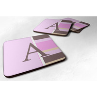 "Caroline's Treasures CJ1005-AFC Monogram-Pink Stripes Foam Coasters (Set of 4), Initial Letter A, 3.5"" H x 3.5"" W, Multicolor"