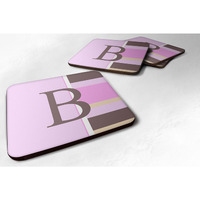 "Caroline's Treasures CJ1005-BFC Monogram-Pink Stripes Foam Coasters (Set of 4), Initial Letter B, 3.5"" H x 3.5"" W, Multicolor"