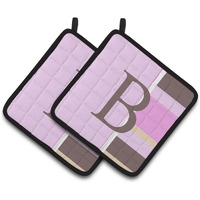 "Caroline's Treasures Letter B Initial Monogram - Pink Stripes Pair of Pot Holders CJ1005-BPTHD, 7.5HX7.5W, Multicolor"