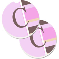 "Caroline's Treasures Letter C Initial Monogram - Pink Stripes Set of 2 Cup Holder Car Coasters CJ1005-CCARC, 2.56, Multicolor"
