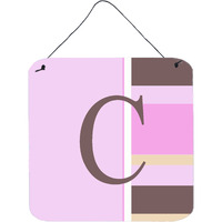 "Caroline's Treasures Letter C Initial with Monogram-Pink Stripes Wall or Door Hanging Prints, 6 x 6"", Multicolor"