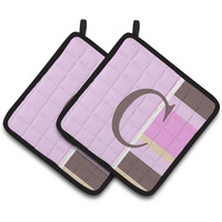 "Caroline's Treasures Letter C Initial Monogram - Pink Stripes Pair of Pot Holders CJ1005-CPTHD, 7.5HX7.5W, Multicolor"