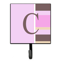 "Caroline's Treasures CJ1005-CSH4 Letter C Initial Monogram-Pink Stripes Leash Holder or Key Hook, Small, Multicolor"