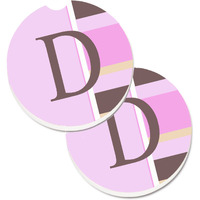 "Caroline's Treasures Letter D Initial Monogram - Pink Stripes Set of 2 Cup Holder Car Coasters CJ1005-DCARC, 2.56, Multicolor"