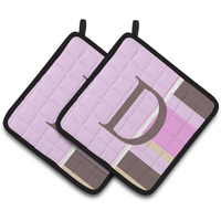 "Caroline's Treasures Letter D Initial Monogram - Pink Stripes Pair of Pot Holders CJ1005-DPTHD, 7.5HX7.5W, Multicolor"