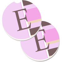 "Caroline's Treasures Letter E Initial Monogram - Pink Stripes Set of 2 Cup Holder Car Coasters CJ1005-ECARC, 2.56, Multicolor"