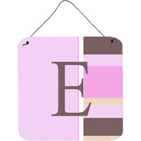 "Caroline's Treasures Letter E Initial with Monogram-Pink Stripes Wall or Door Hanging Prints, 6 x 6"", Multicolor"