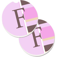 "Caroline's Treasures Letter F Initial Monogram - Pink Stripes Set of 2 Cup Holder Car Coasters CJ1005-FCARC, 2.56, Multicolor"