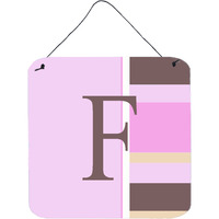 "Caroline's Treasures Letter F Initial with Monogram-Pink Stripes Wall or Door Hanging Prints, 6 x 6"", Multicolor"