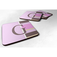 "Caroline's Treasures CJ1005-GFC Monogram-Pink Stripes Foam Coasters (Set of 4), Initial Letter G, 3.5"" H x 3.5"" W, Multicolor"