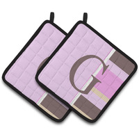 "Caroline's Treasures Letter G Initial Monogram - Pink Stripes Pair of Pot Holders CJ1005-GPTHD, 7.5HX7.5W, Multicolor"