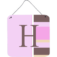 "Caroline's Treasures Letter H Initial with Monogram-Pink Stripes Wall or Door Hanging Prints, 6 x 6"", Multicolor"